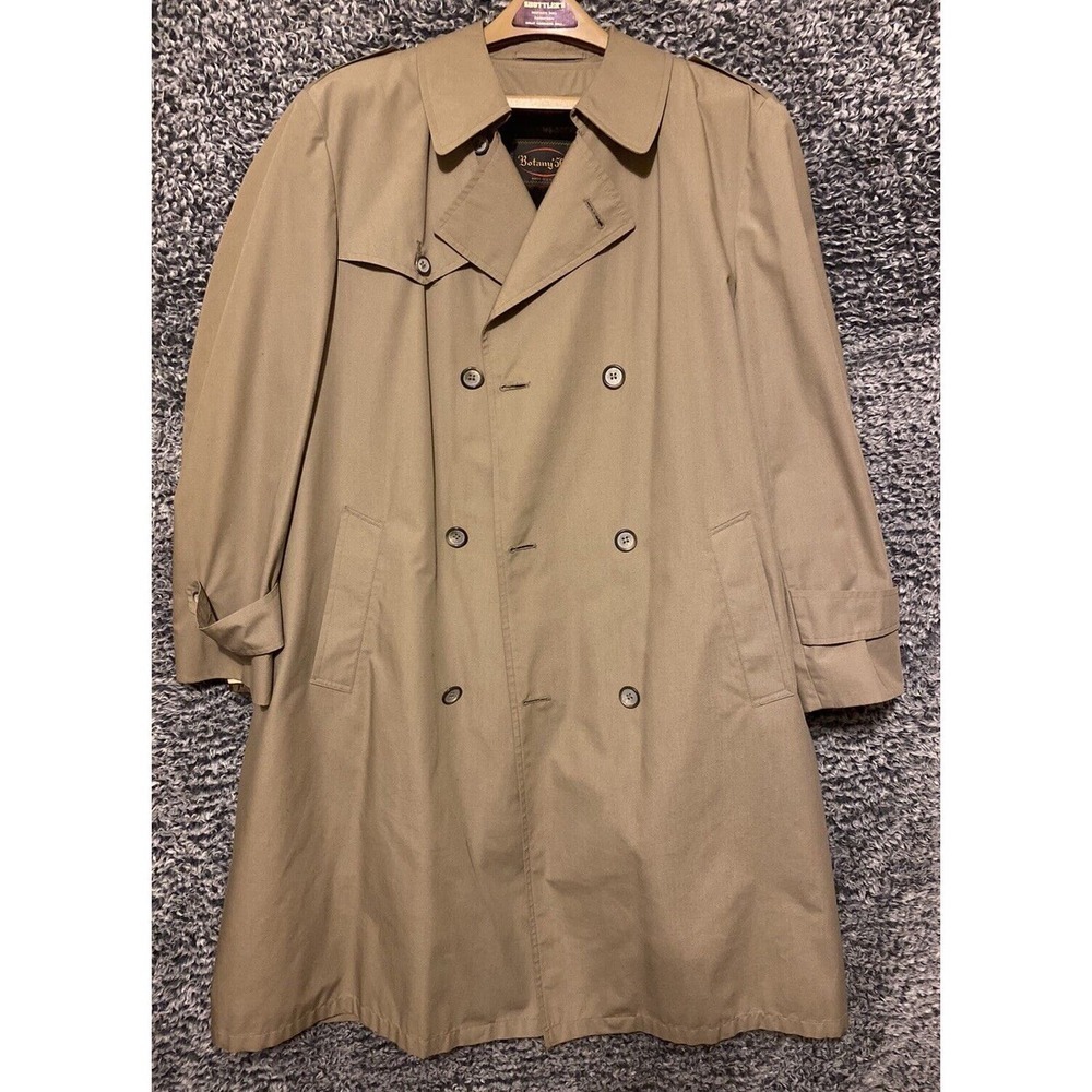BOTANY 500 USA Long RAINCOAT Trench Coat Mens M Size 42 R Khaki w/ Luxury Liner